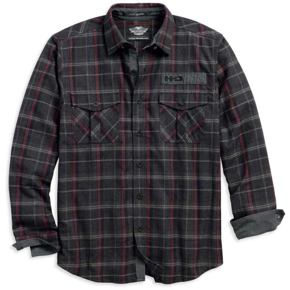 Harley-Davidson Men's Corduroy Trim Plaid Long Sleeve Woven Shirt - M